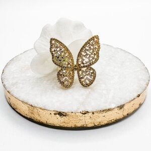 Adjustable gold butterfly ring with pave details